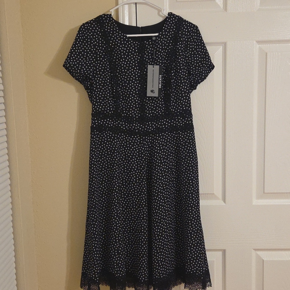 Karl Lagerfeld Paris Mini Dress 10 Polka Dot Black & White Lace NWT $150